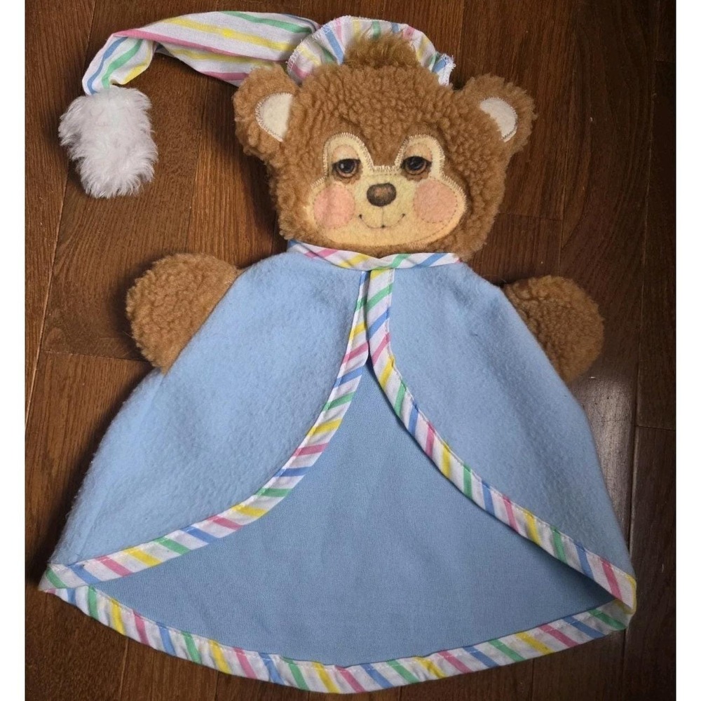 VTG Fisher Price Sleepy Time Bear Teddy Bear 1985 Blue Lovey Security Blanket